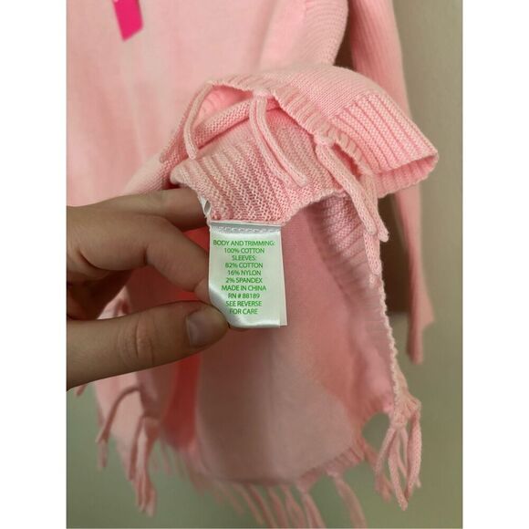 Girls Lilly Pulitzer Mini Ramona Sweater SZ XL Baby Pink Cotton Fringe Preppy - Picture 5 of 6
